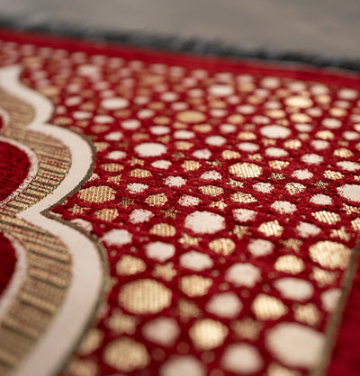 Modefa Prayer Rug Wide 3 Person with Imam Spot Masjid Islamic Prayer Rug - Chenille Embroidered Selcuk Star - Red