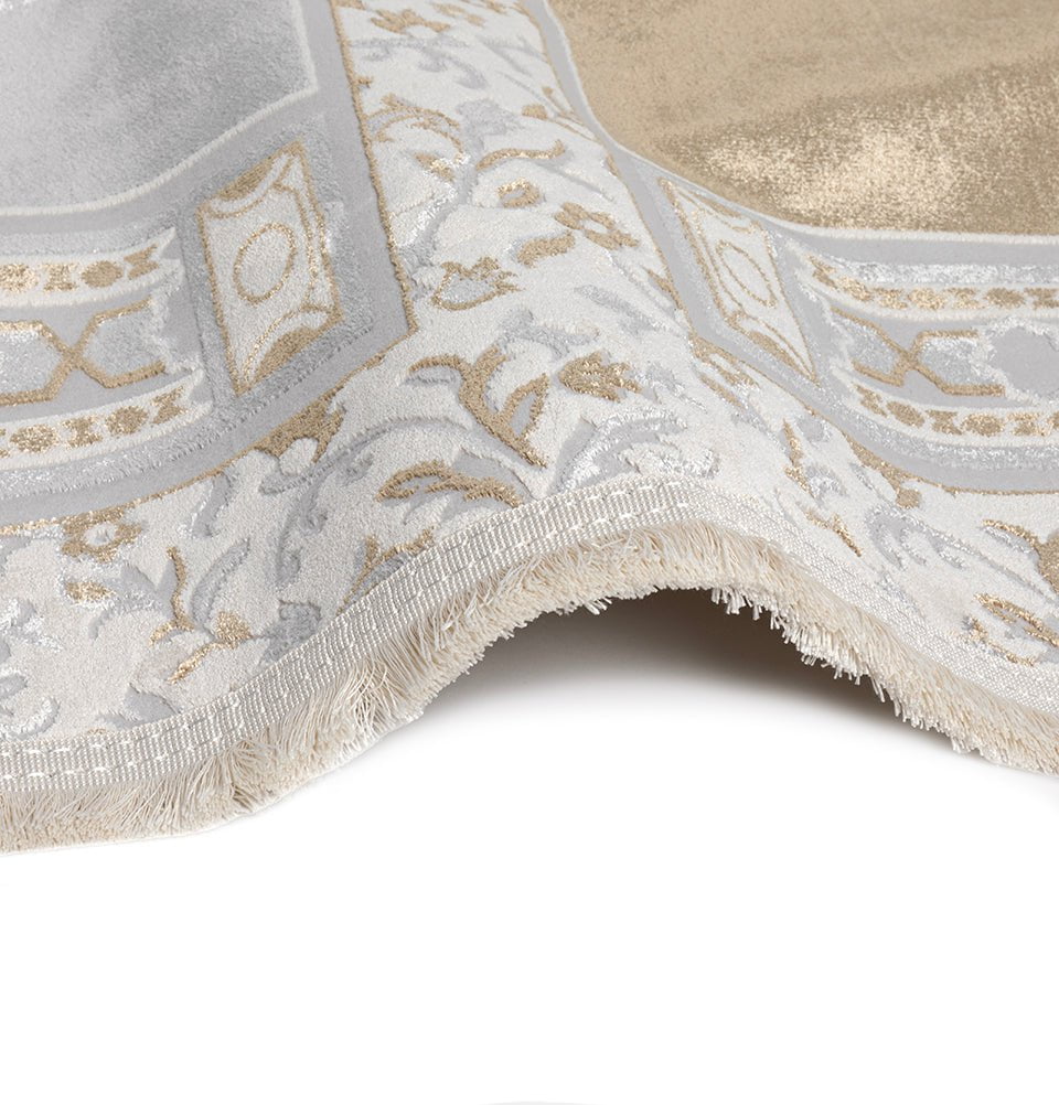 Modefa Prayer Rug Wide 4 Person Masjid Islamic Prayer Rug - Serenity Garden Golden Beige/Stone Grey