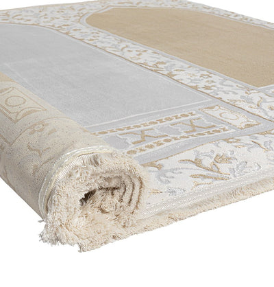 Modefa Prayer Rug Wide 4 Person Masjid Islamic Prayer Rug - Serenity Garden Golden Beige/Stone Grey
