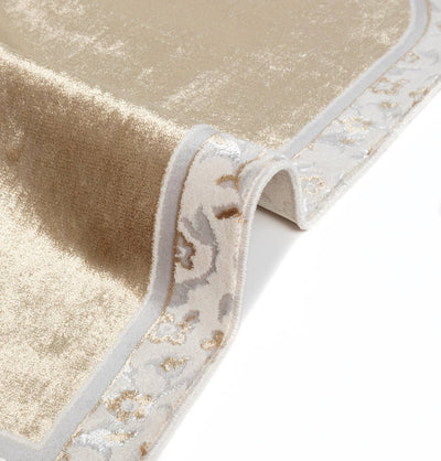 Modefa Prayer Rug Wide 4 Person Masjid Islamic Prayer Rug - Serenity Garden Golden Beige/Stone Grey