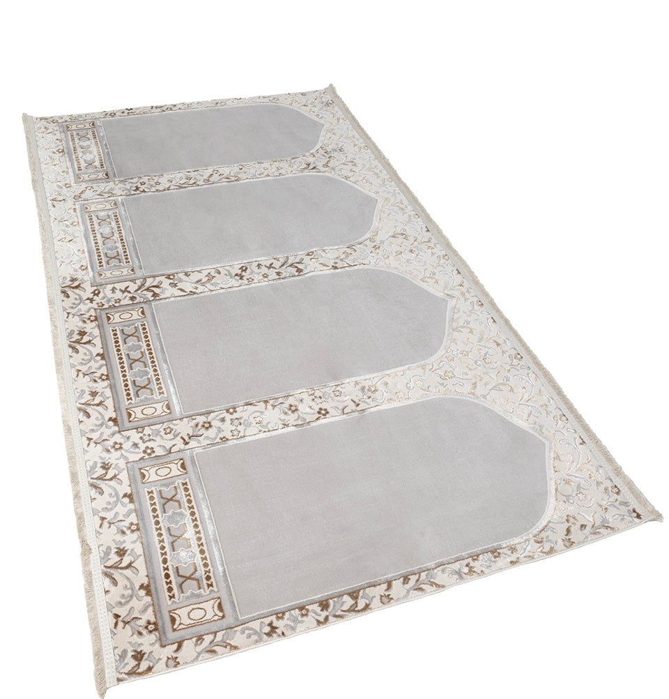 Wide 4 Person Masjid Islamic Prayer Rug - Serenity Garden Stone Grey