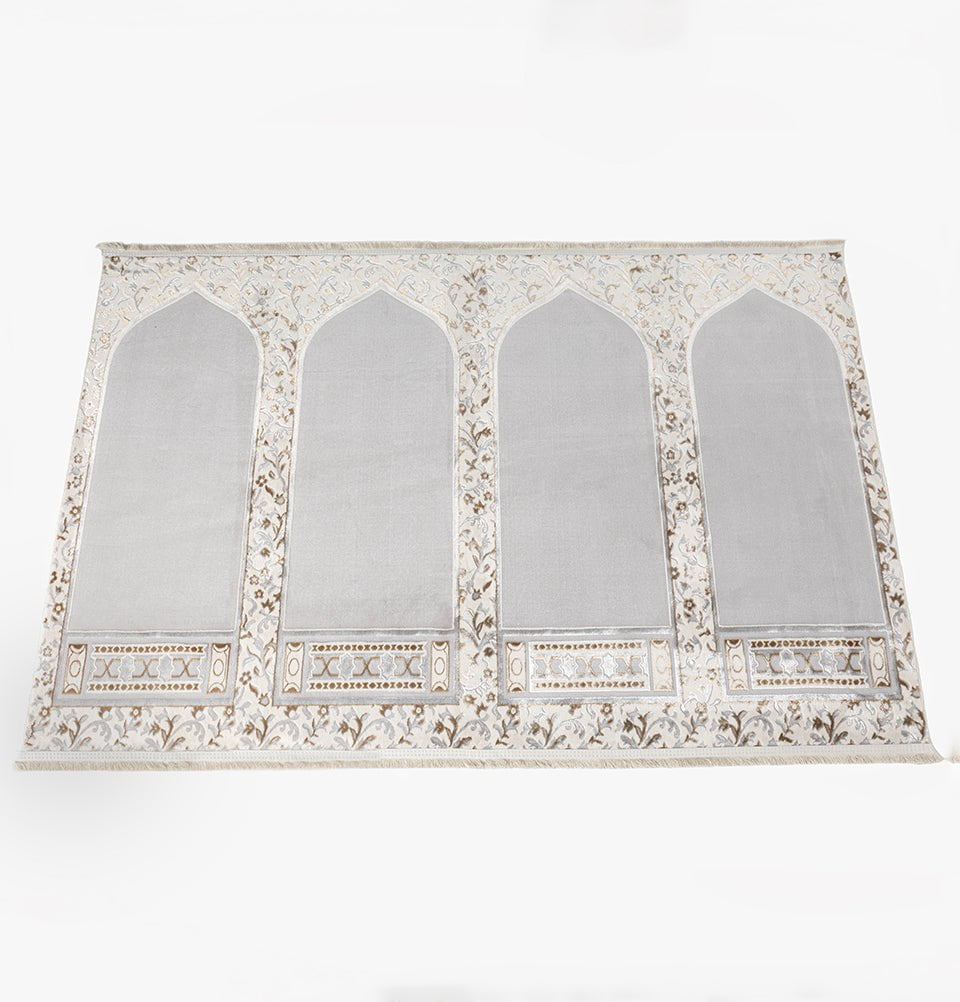 Modefa Prayer Rug Wide 4 Person Masjid Islamic Prayer Rug - Serenity Garden Stone Grey