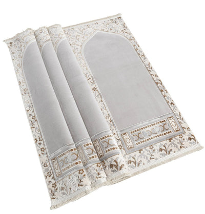 Modefa Prayer Rug Wide 4 Person Masjid Islamic Prayer Rug - Serenity Garden Stone Grey