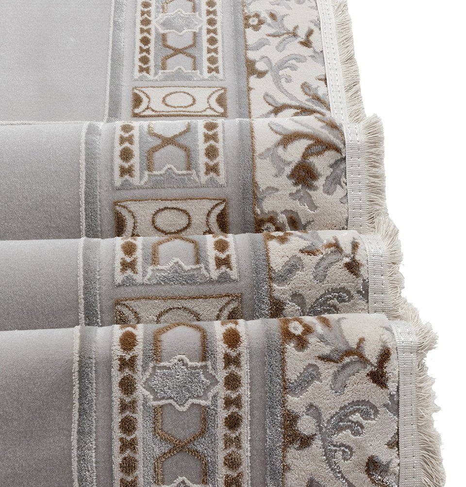 Modefa Prayer Rug Wide 4 Person Masjid Islamic Prayer Rug - Serenity Garden Stone Grey