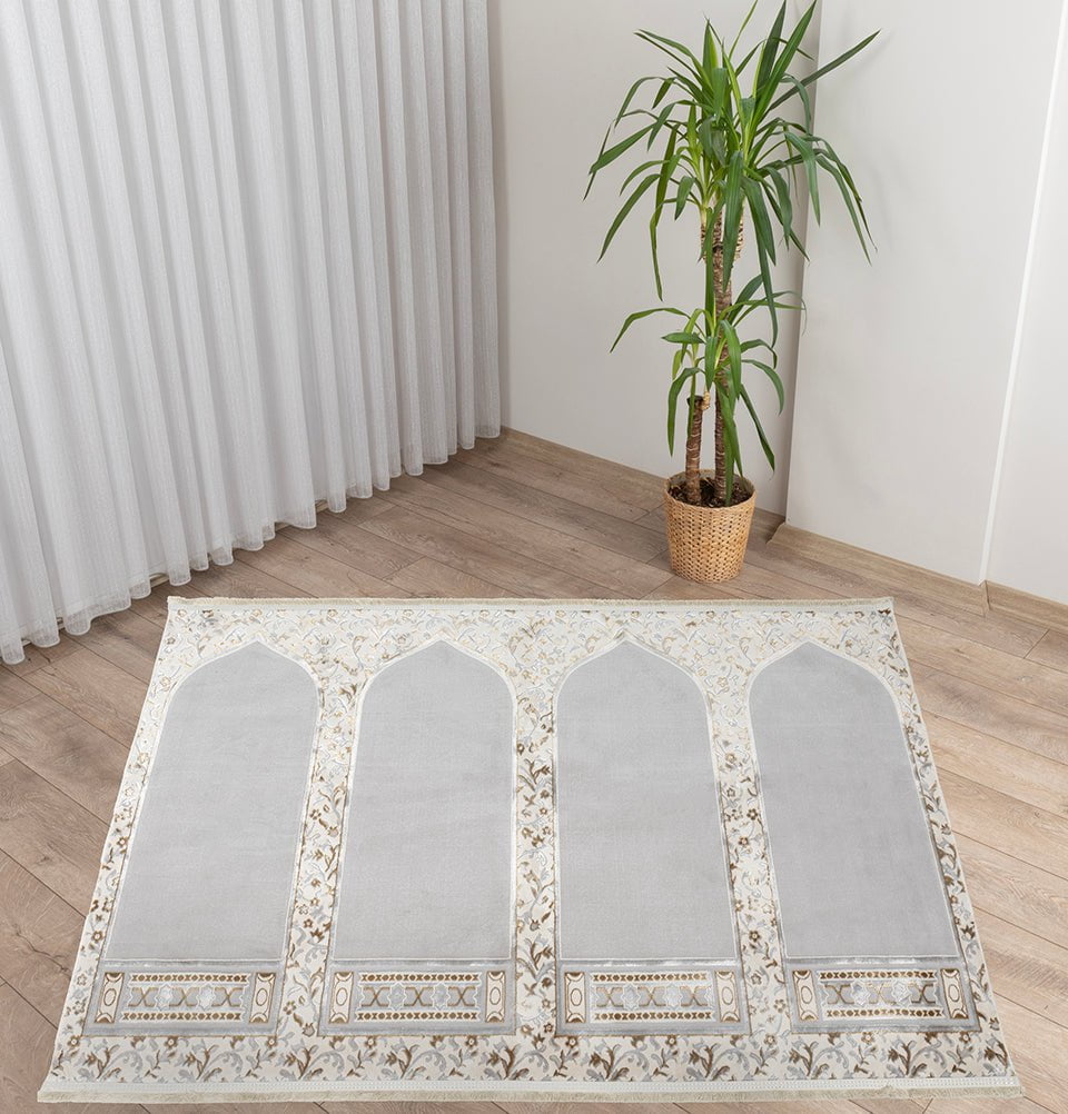 Modefa Prayer Rug Wide 4 Person Masjid Islamic Prayer Rug - Serenity Garden Stone Grey