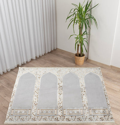 Modefa Prayer Rug Wide 4 Person Masjid Islamic Prayer Rug - Serenity Garden Stone Grey