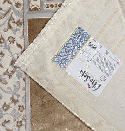 Modefa Prayer Rug Wide 4 Person Velvet Islamic Prayer Rug With Imam Spot - Serenity Garden Golden Beige/Stone Grey