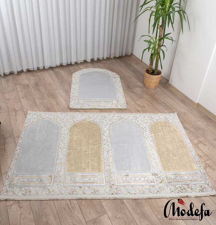Wide 4 Person Velvet Islamic Prayer Rug With Imam Spot - Serenity Gard