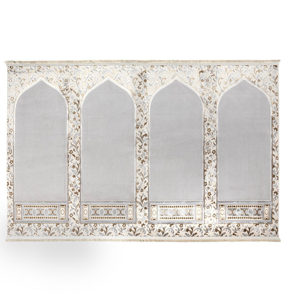 Modefa Prayer Rug Wide 4 Person Velvet Islamic Prayer Rug With Imam Spot - Serenity Garden Stone Grey