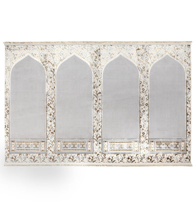 Modefa Prayer Rug Wide 4 Person Velvet Islamic Prayer Rug With Imam Spot - Serenity Garden Stone Grey