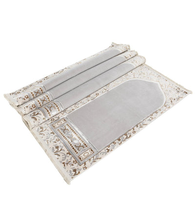 Modefa Prayer Rug Wide 4 Person Velvet Islamic Prayer Rug With Imam Spot - Serenity Garden Stone Grey
