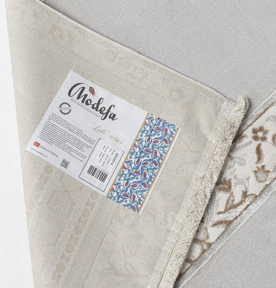Modefa Prayer Rug Wide 4 Person Velvet Islamic Prayer Rug With Imam Spot - Serenity Garden Stone Grey