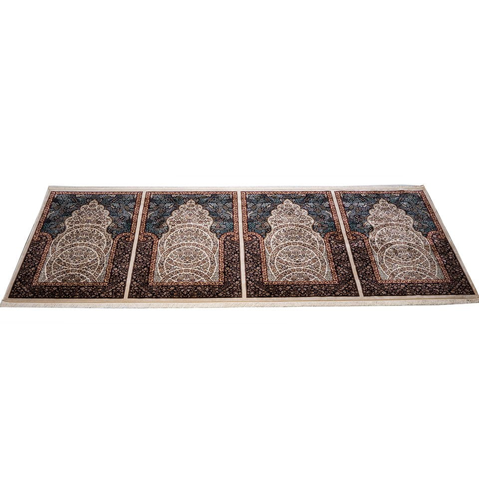 Wide 4 Person Velvet Masjid Islamic Prayer Rug - Luxury Lale