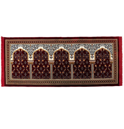 Modefa Prayer Rug Wide 5 Person Masjid Islamic Prayer Rug - Floral Arkan Red