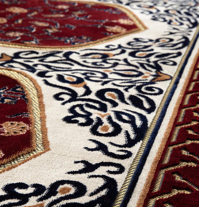 Modefa Prayer Rug Wide 5 Person Masjid Islamic Prayer Rug - Floral Arkan Red