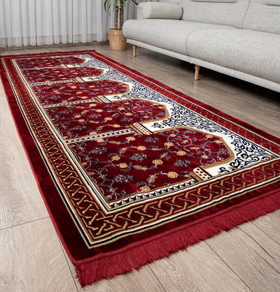 Modefa Prayer Rug Wide 5 Person Masjid Islamic Prayer Rug - Floral Arkan Red