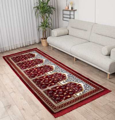 Modefa Prayer Rug Wide 5 Person Masjid Islamic Prayer Rug - Floral Arkan Red