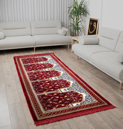 Modefa Prayer Rug Wide 5 Person Masjid Islamic Prayer Rug - Floral Arkan Red