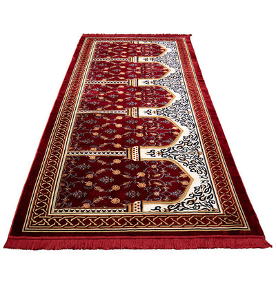 Modefa Prayer Rug Wide 5 Person Masjid Islamic Prayer Rug - Floral Arkan Red