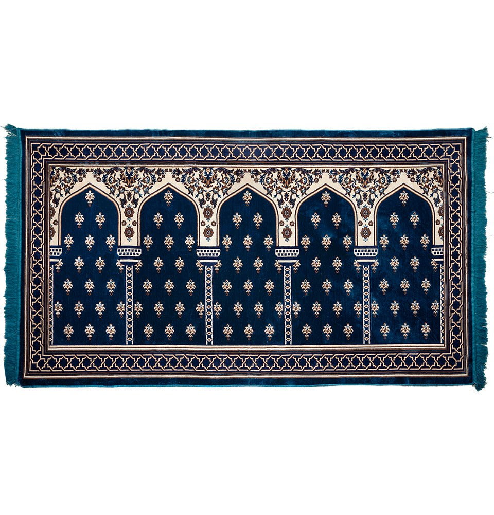 Modefa Prayer Rug Wide 5 Person Masjid Islamic Prayer Rug - Mihrab Blue