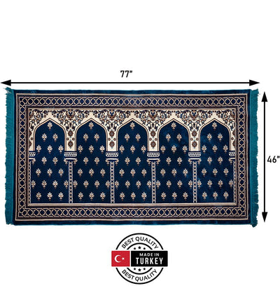 Modefa Prayer Rug Wide 5 Person Masjid Islamic Prayer Rug - Mihrab Blue
