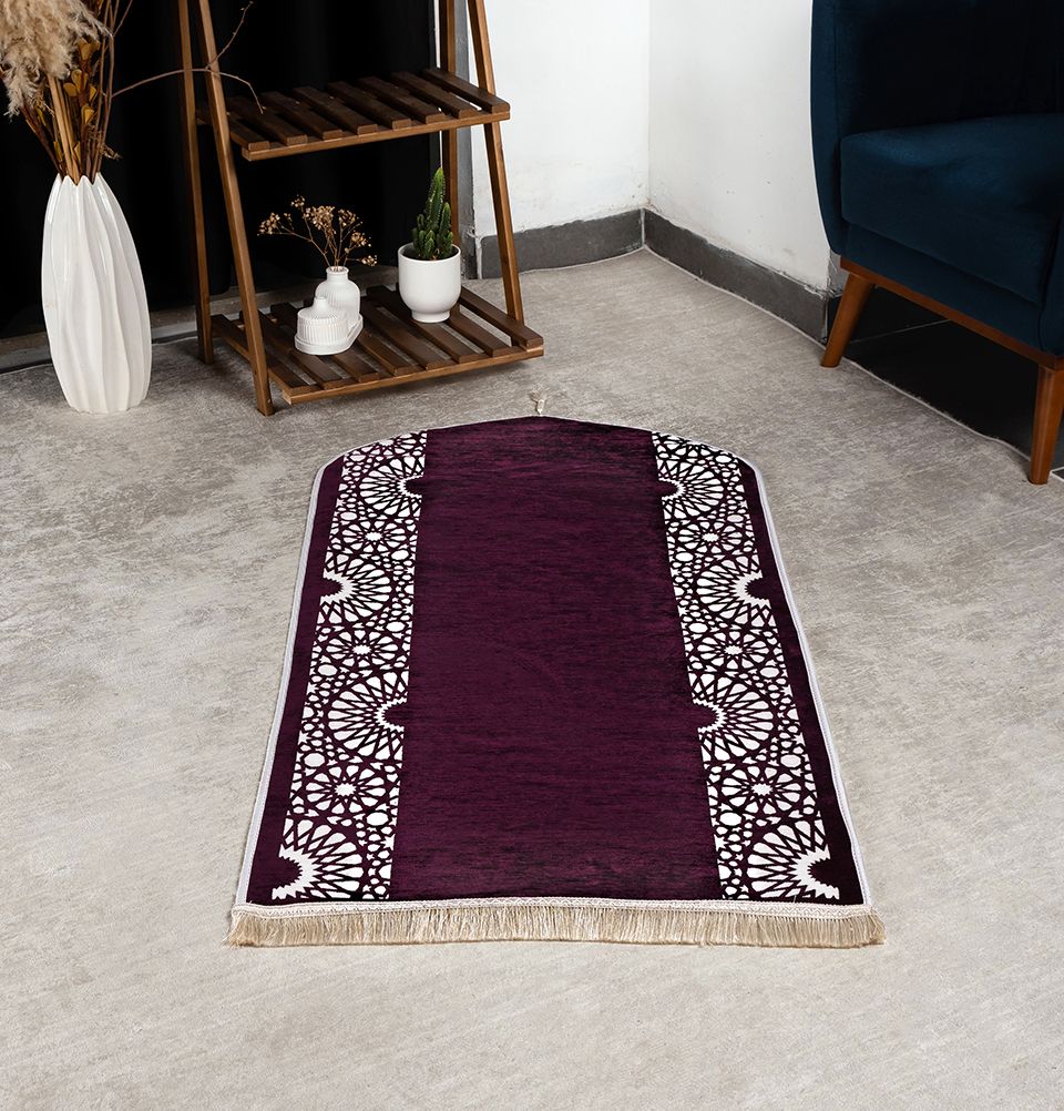 Modefa Purple Chenille Foam Prayer Rug - Mustaqim Purple