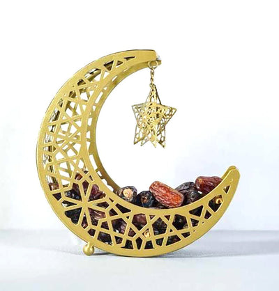 Modefa Ramadan & Eid Party Decorative Ramadan Upright Serving Tray | Crescent Moon & Star - Gold