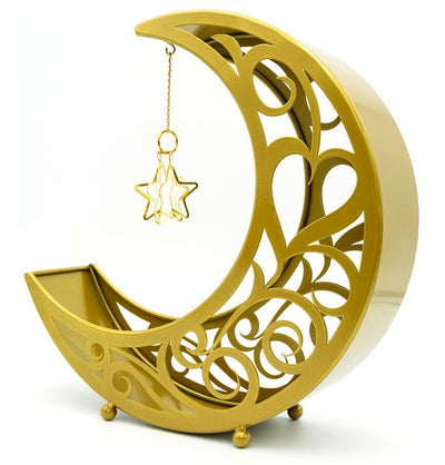 Modefa Ramadan & Eid Party Decorative Ramadan Upright Serving Tray | Crescent Moon Table Decor - Gold