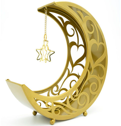 Modefa Ramadan & Eid Party Decorative Ramadan Upright Serving Tray | Crescent Moon Table Decor - Gold