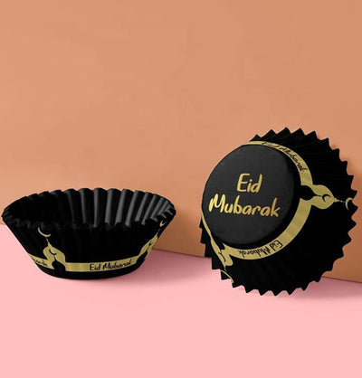 Modefa Ramadan & Eid Party Eid Mubarak Cupcake Wrappers - 50 pcs - Black