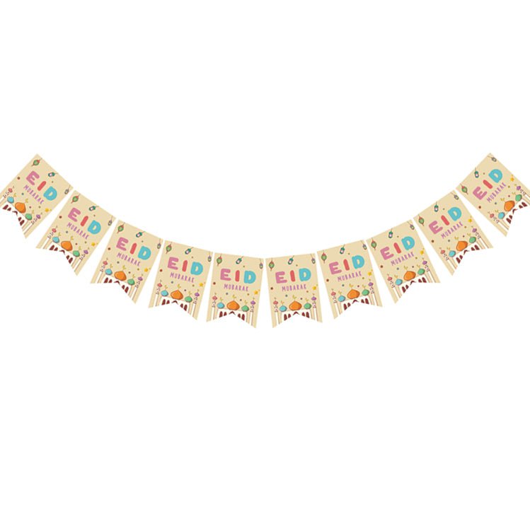 Modefa Ramadan & Eid Party Fun Kids Themed Eid Mubarak Banner - Beige