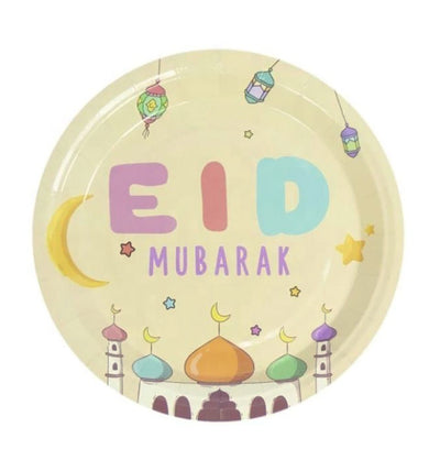 Modefa Ramadan & Eid Party Fun Kids Themed Eid Mubarak Disposable Plates, Cups, Napkins Set of 10 - Beige