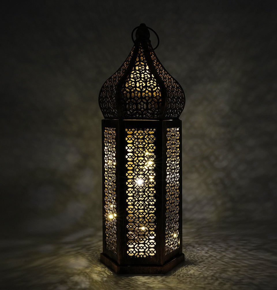 Modefa Ramadan & Eid Party Islamic Holiday Decor | Moroccan Wind Lantern 13in - Bronze