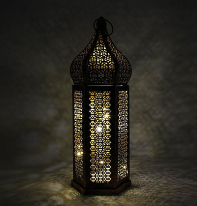 Modefa Ramadan & Eid Party Islamic Holiday Decor | Moroccan Wind Lantern 13in - Bronze