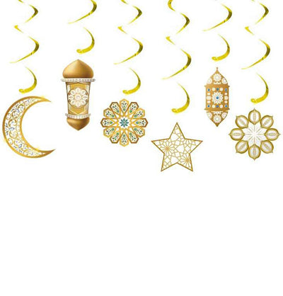 Modefa Ramadan & Eid Party Islamic Holiday Decor - Ramadan & Eid Party Streamers - Lanterns, Moon & Stars Gold