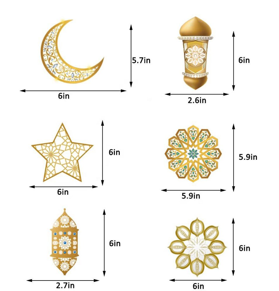Modefa Ramadan & Eid Party Islamic Holiday Decor - Ramadan & Eid Party Streamers - Lanterns, Moon & Stars Gold