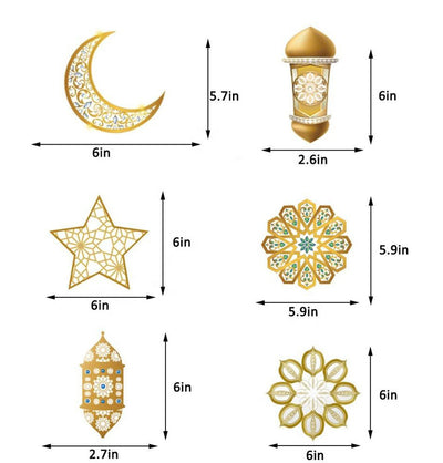 Modefa Ramadan & Eid Party Islamic Holiday Decor - Ramadan & Eid Party Streamers - Lanterns, Moon & Stars Gold
