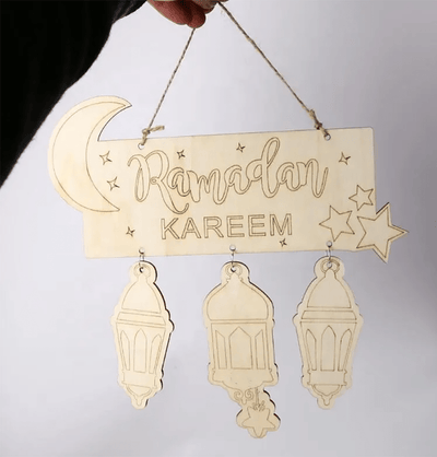 Modefa Ramadan & Eid Party Islamic Holiday Decor | Ramadan Kareem DIY Wooden Lantern Wall Hanging