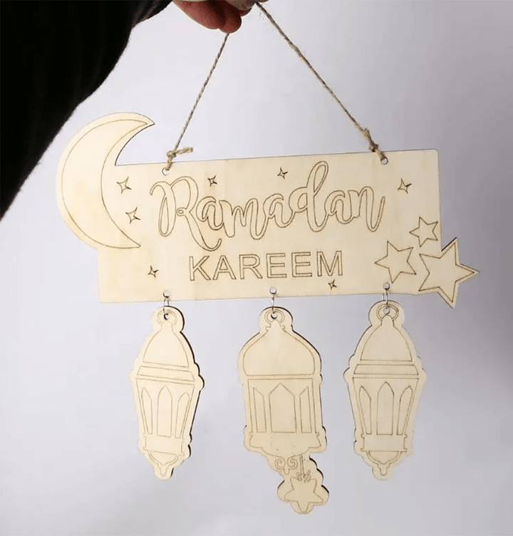 BinaryABC Ramadan Holz-Dekoration – 15 Stück, Hohles Design Mit 'Ramadan Kareem' Aufschrift