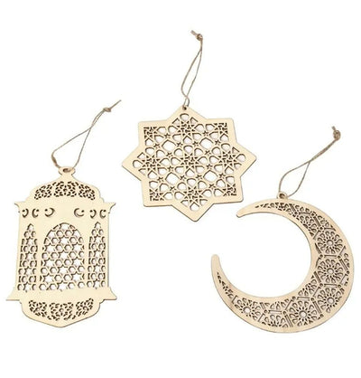 Modefa Ramadan & Eid Party Islamic Holiday Decor Ramadan Ornaments - 3 Piece Wood Set