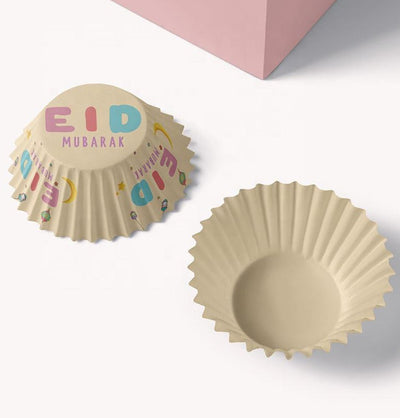 Modefa Ramadan & Eid Party Kids Eid Mubarak Cupcake Wrappers - 50 pcs - Beige