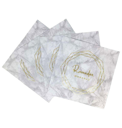 Modefa Ramadan & Eid Party Ramadan Mubarak Disposable Plates & Napkins - Marbled White & Gold - Set of 10