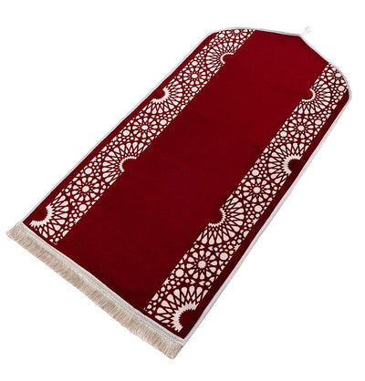 Modefa Red Chenille Foam Prayer Rug - Mustaqim Red