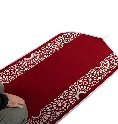 Modefa Red Chenille Foam Prayer Rug - Mustaqim Red