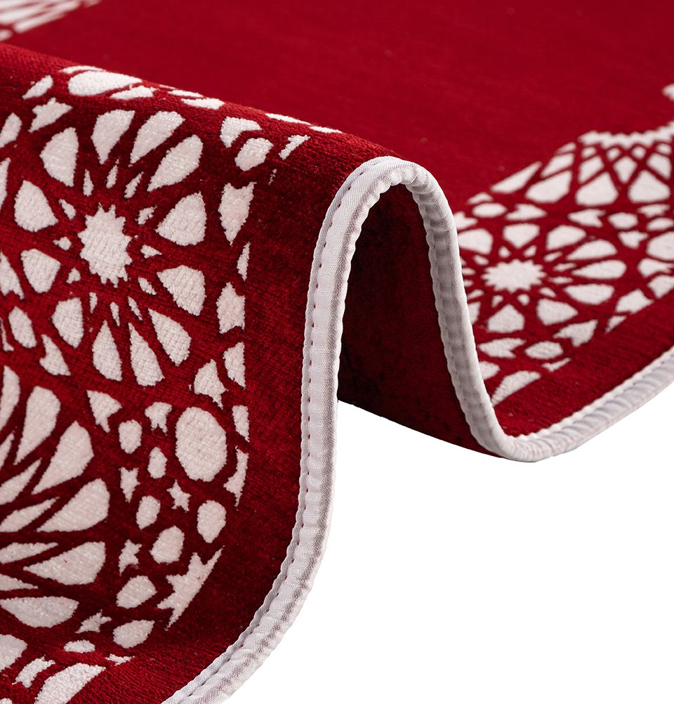 Modefa Red Chenille Foam Prayer Rug - Mustaqim Red