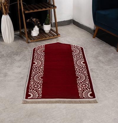 Modefa Red Chenille Foam Prayer Rug - Mustaqim Red