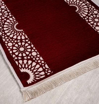 Modefa Red Chenille Foam Prayer Rug - Mustaqim Red