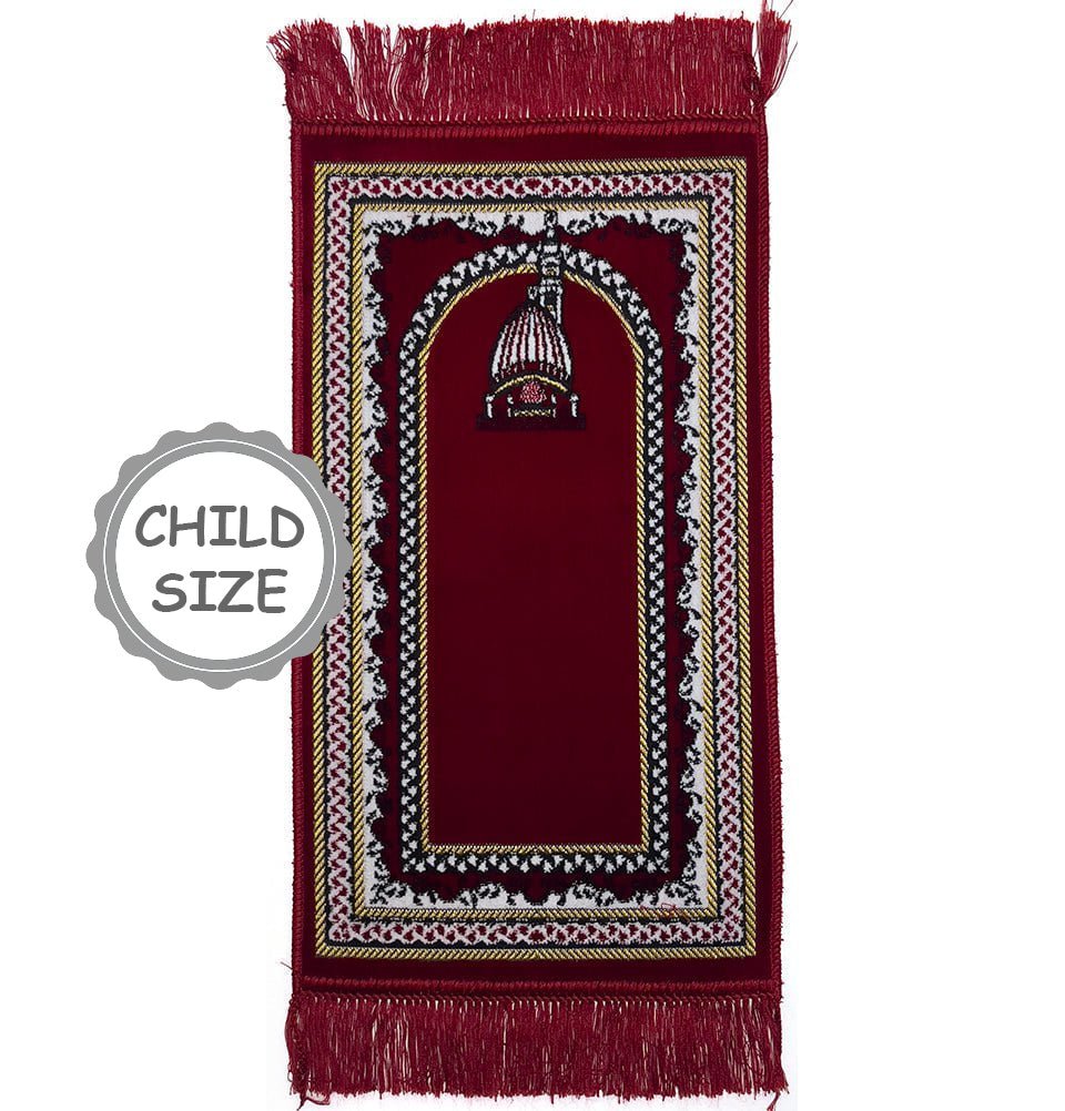 Modefa Red Child Velvet Islamic Prayer Rug - Mosque Dome MSQ1 Red