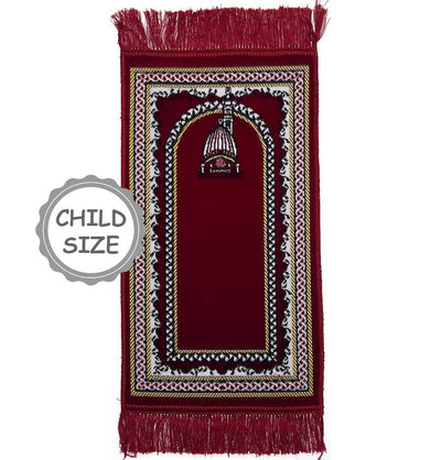 Modefa Red Child Velvet Islamic Prayer Rug - Mosque Dome MSQ1 Red