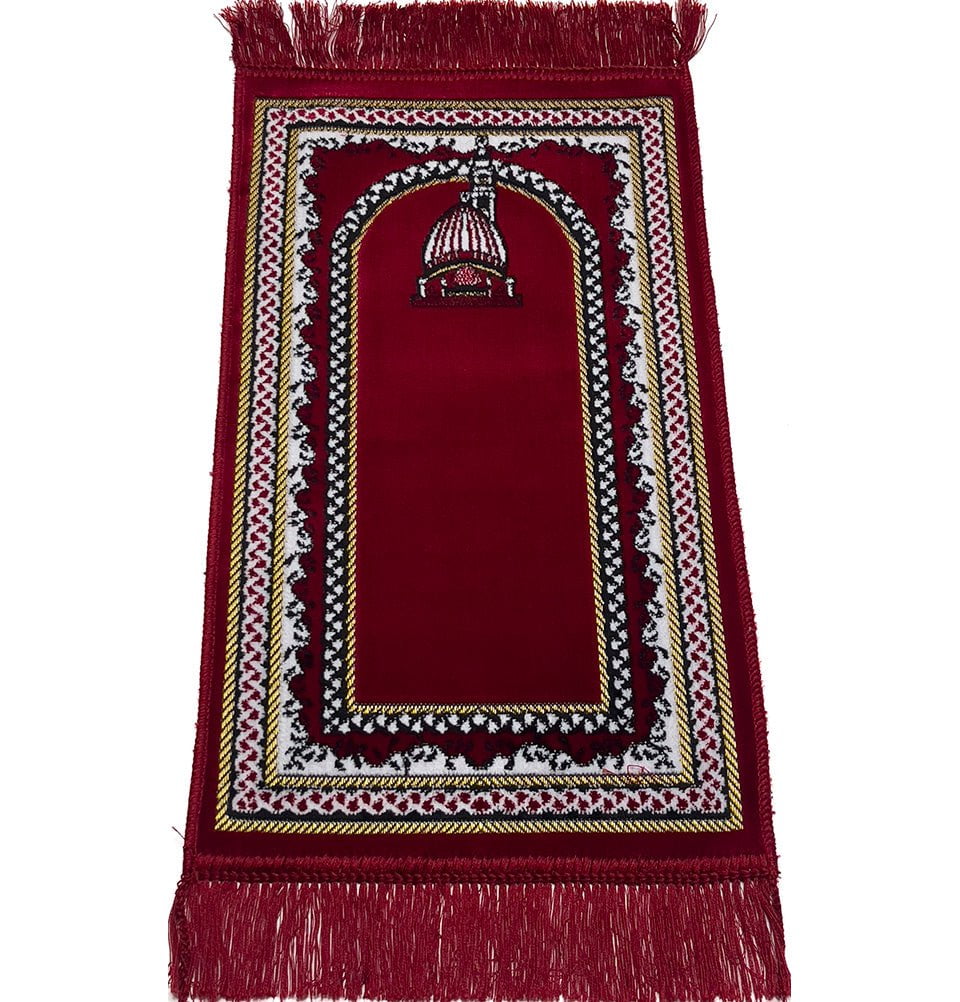 Modefa Red Child Velvet Islamic Prayer Rug - Mosque Dome MSQ1 Red